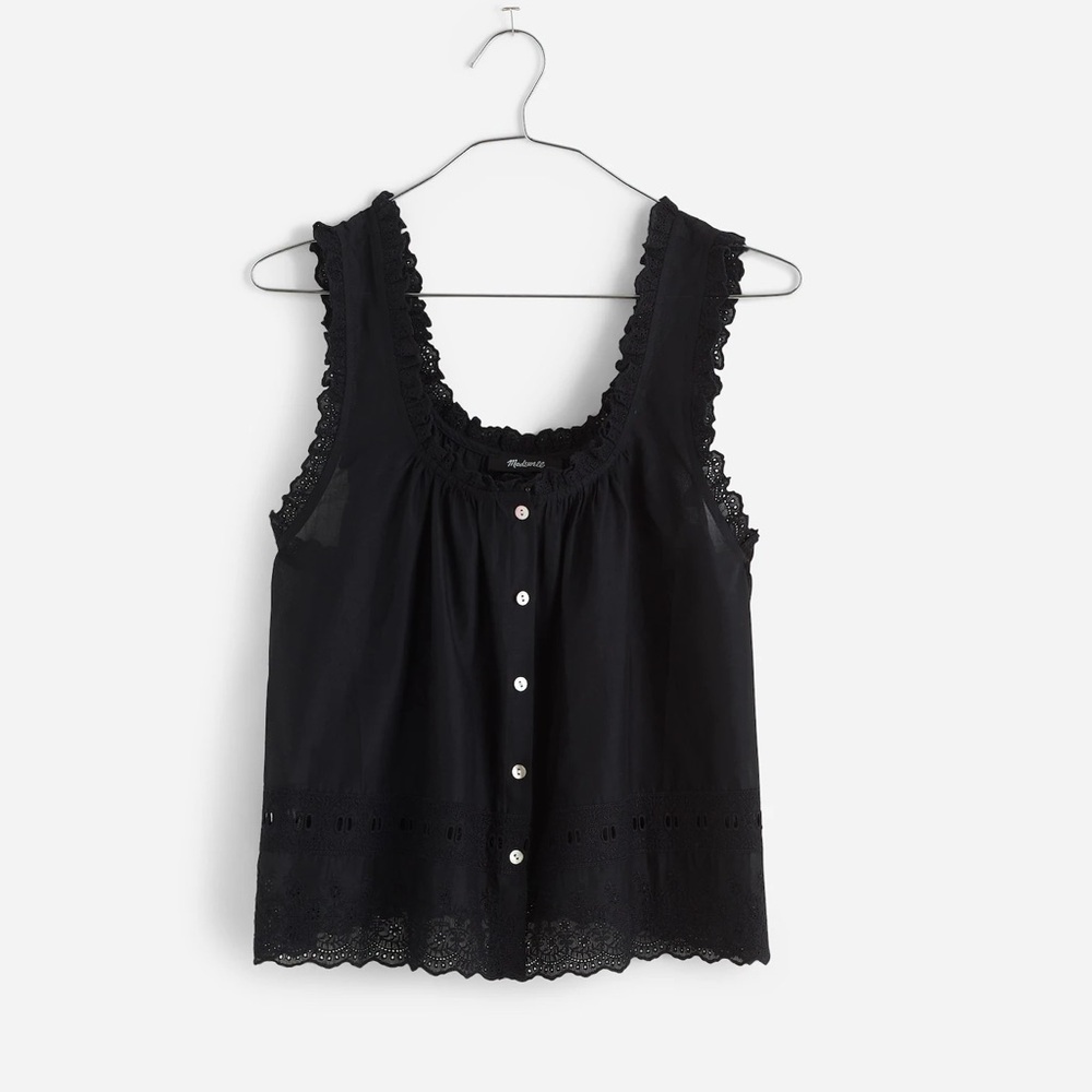 Madewell Embroidered Ruffle-Trim Top